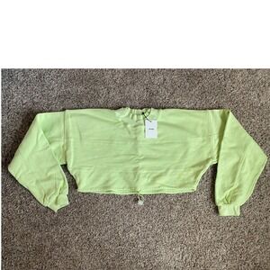 Joah Brown Women's Green Cropped Mock Neck Drawstring Sweatshirt One Size NWT